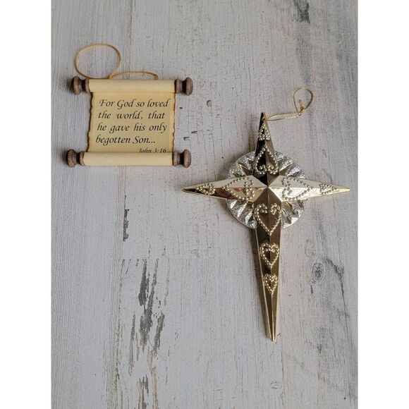John 3:16 God cross glitter heart ornament set Xmas religious Bible Cross - Picture 1 of 7